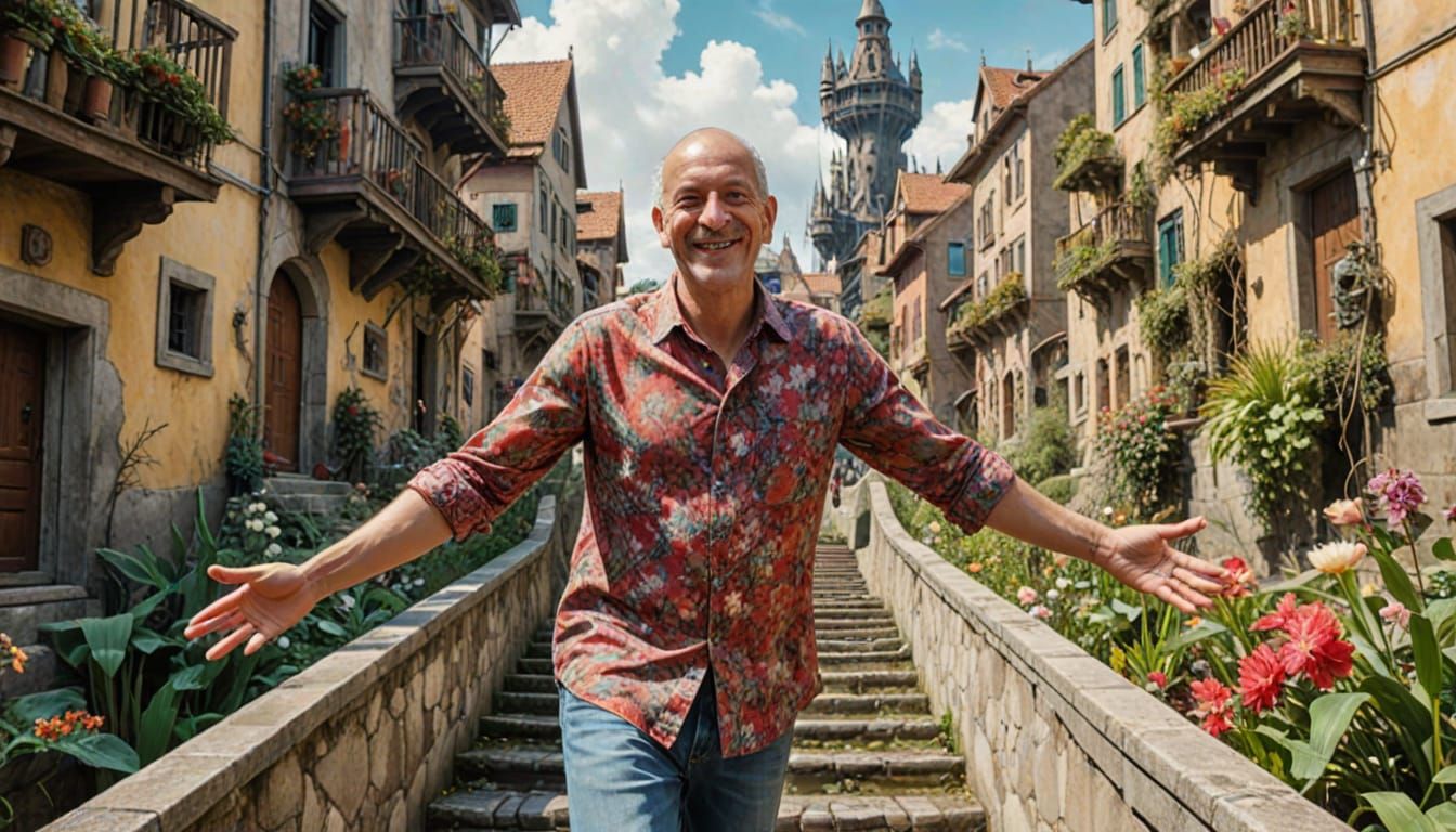 Bosch-Style Floating City Utopia with Bizarre Details