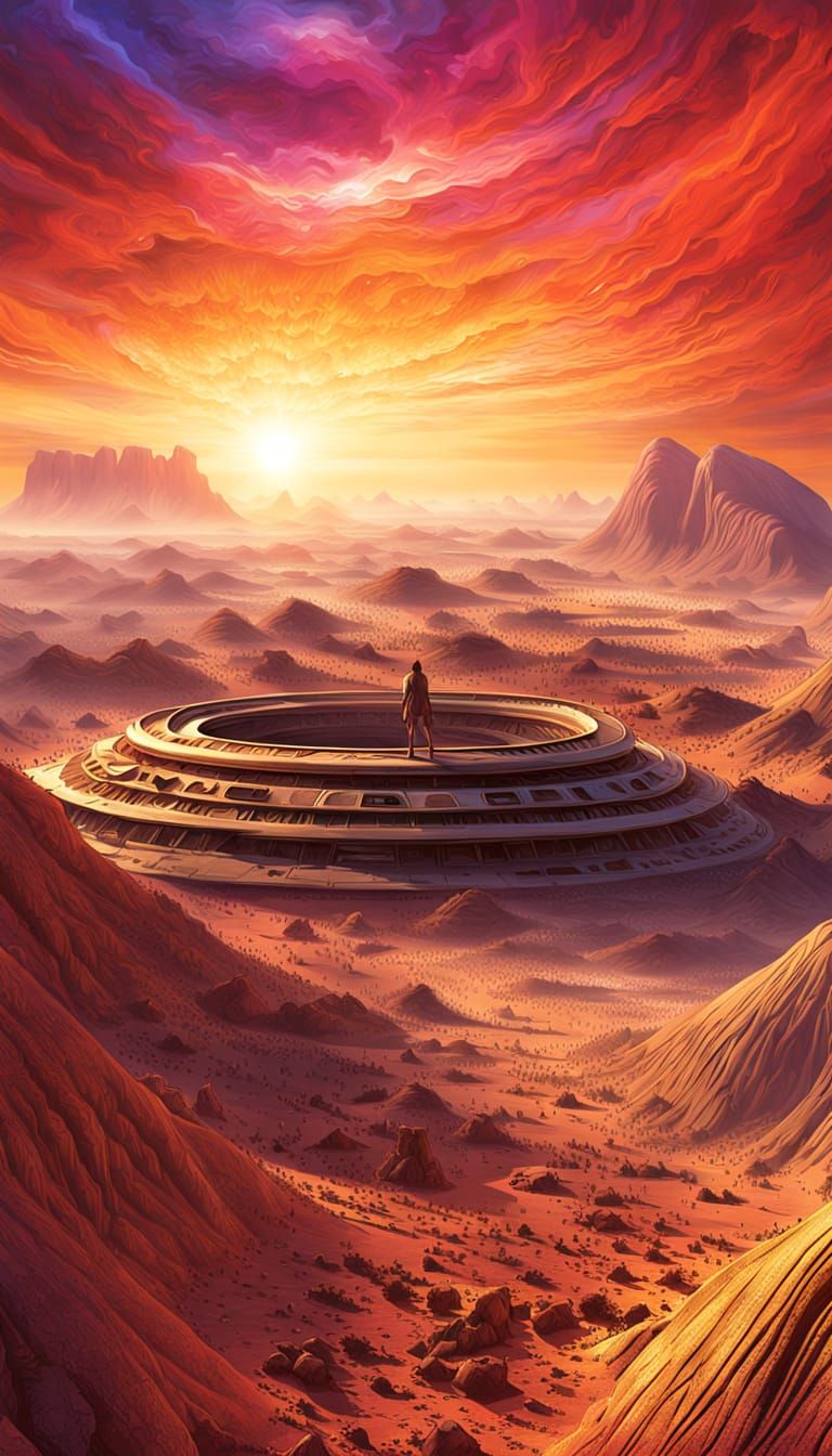 Giant Crystalline Alien Eye in Barren Desert Psychedelic Lan...