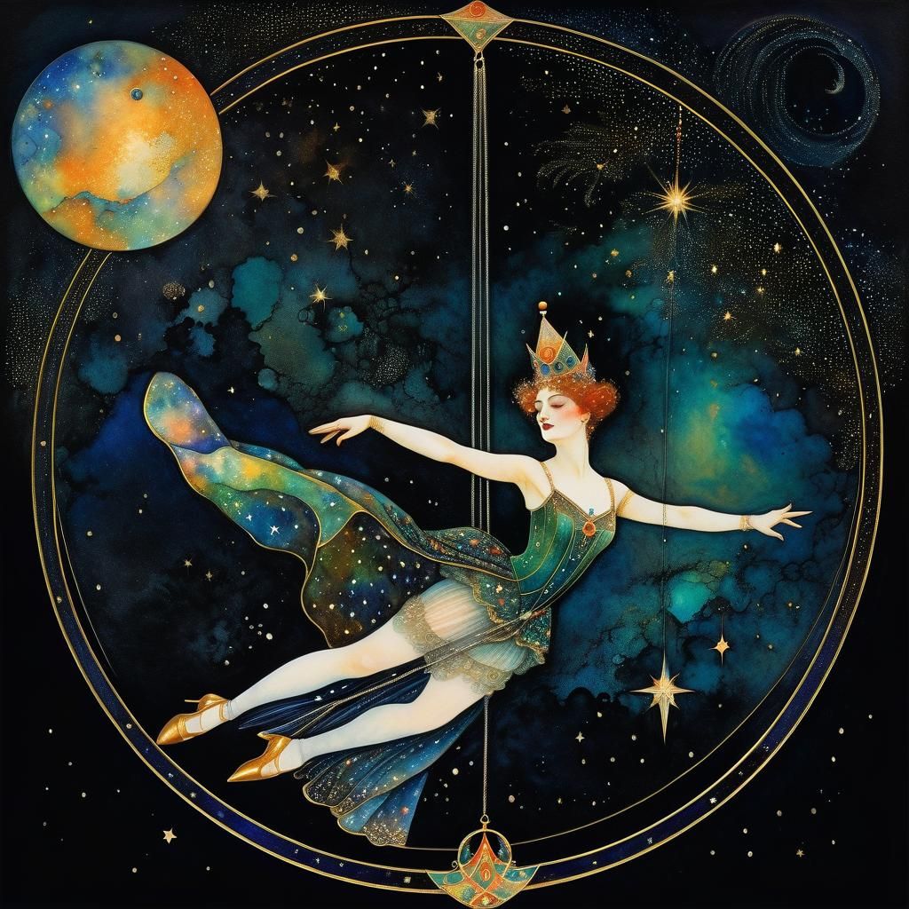 Cosmic Circus Acrobat in Sgraffito Style