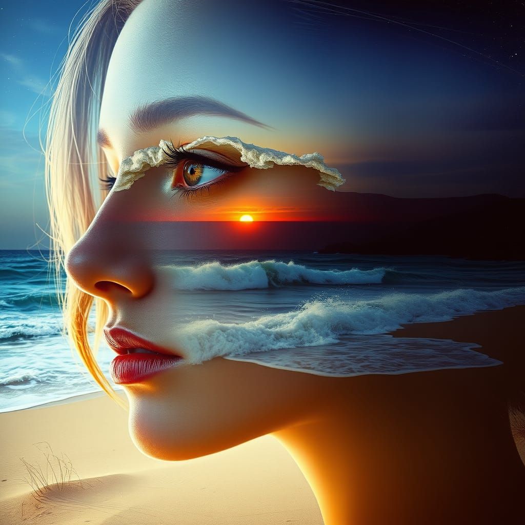 Portrait of a woman in a half profile with transparent glowi...