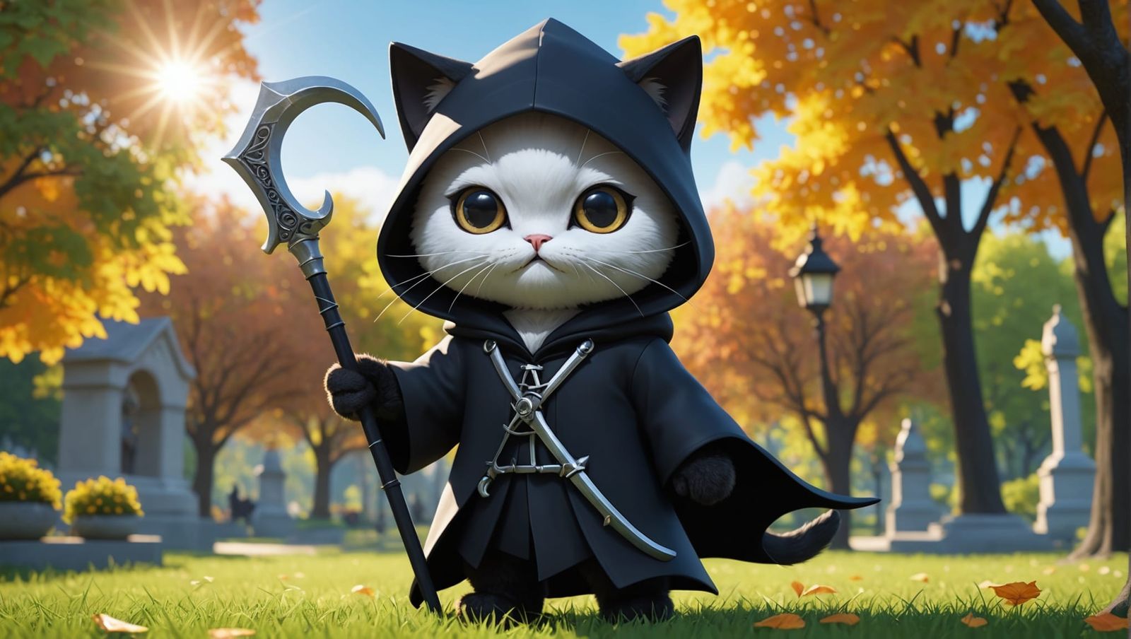 Cute Kitty Cat as Grim Reaper: 3D Anime Art