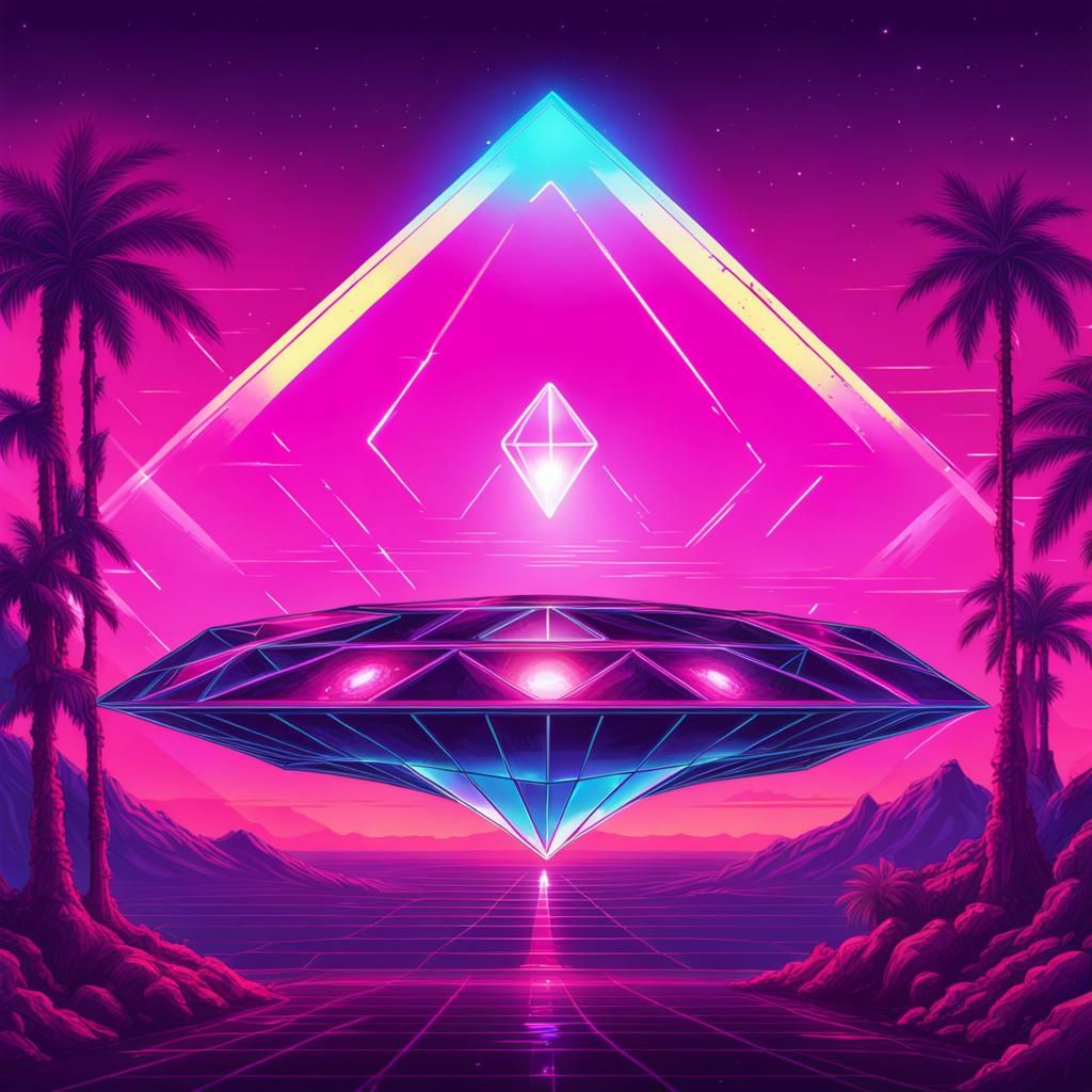 Diamond Planet in Synthwave Neon Retro Style
