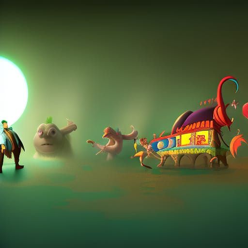 Blissful Fools March in Colorful 3D Art