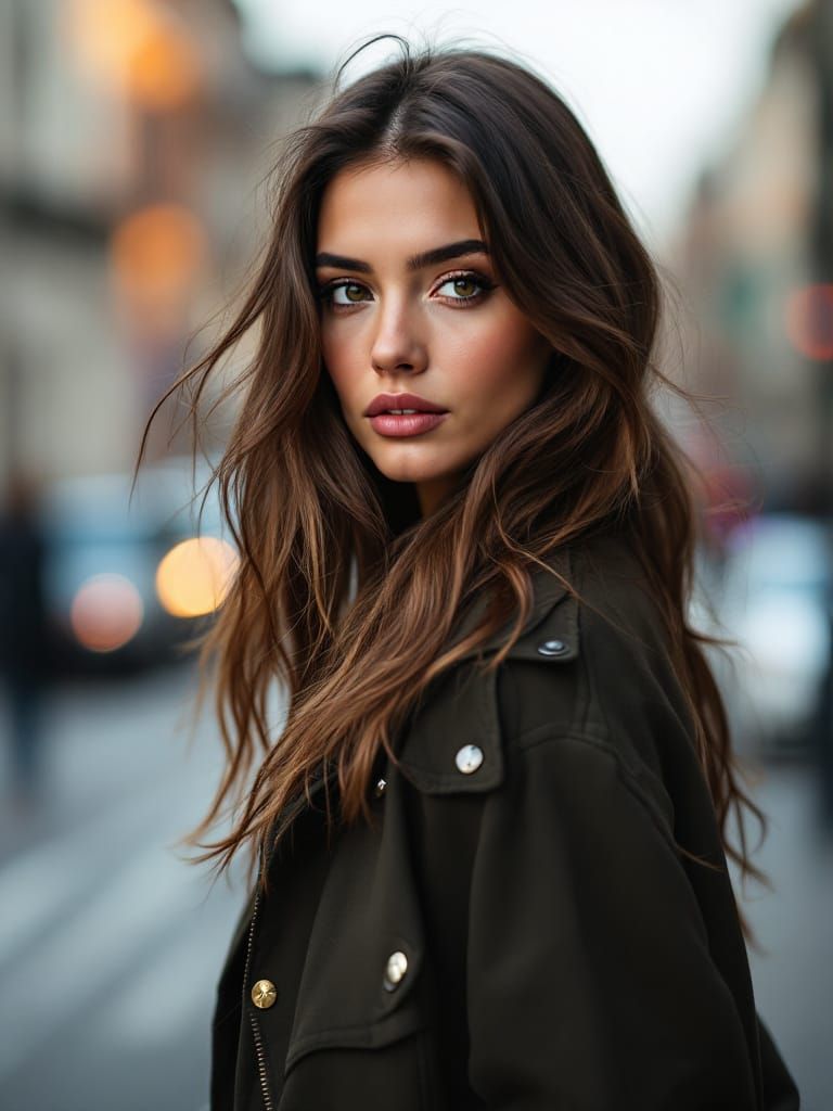 Cute Woman with Brown Hair Walking on Street