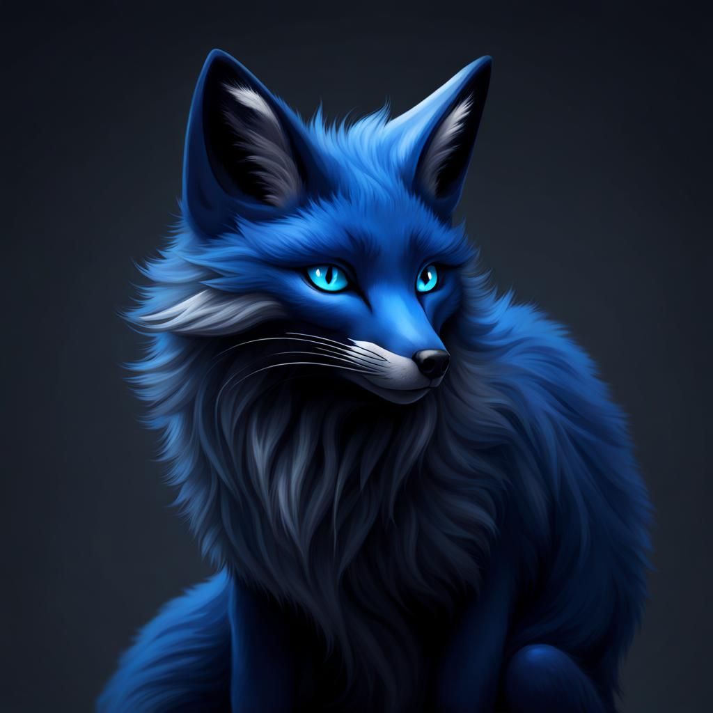 Blue-Eyed Dark Blue Fox Portrait
