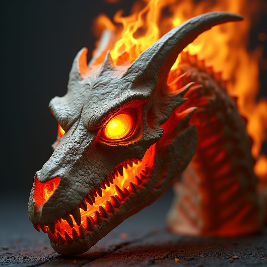 Fiery Dragon Skull Digital Rendering