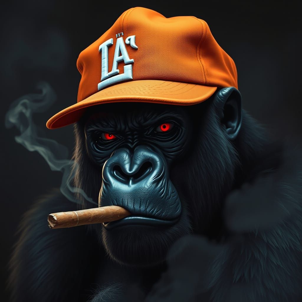 Gritty Gorilla with Cigar and Baseball Cap