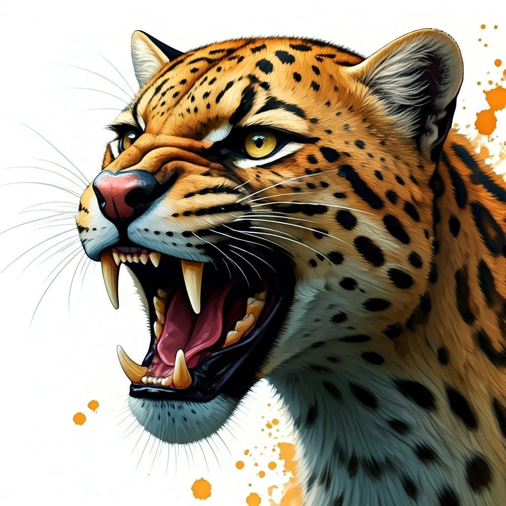 Saber-Toothed Smilodon Portrait in Expressive Watercolor Sty...