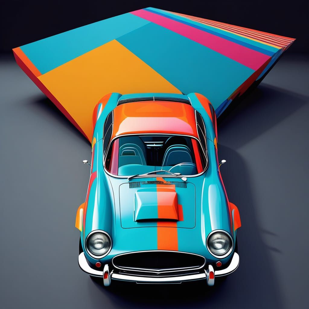 Sleek Retro-Futuristic Sports Car in Bold Pop Art Style