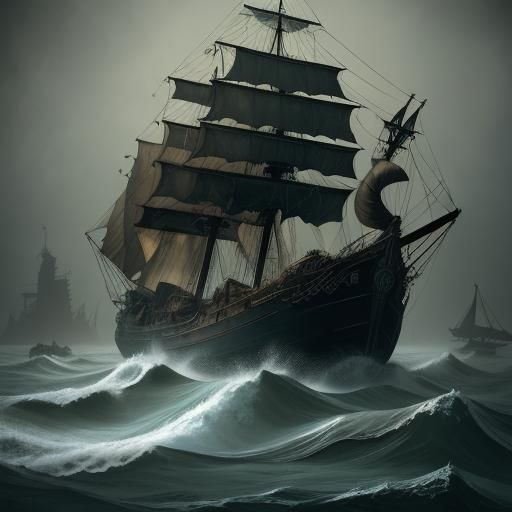 Cthulhu and Sailing Ship in Pollock Style