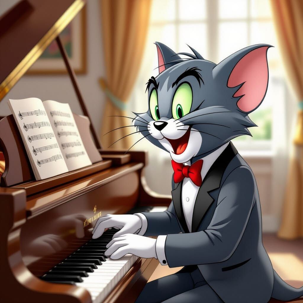 Sad Tom Plays Piano in Elegant Suit