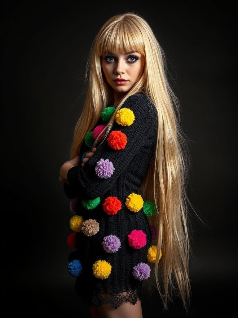 Gothic Bombshell with Pom Poms in Giger Style