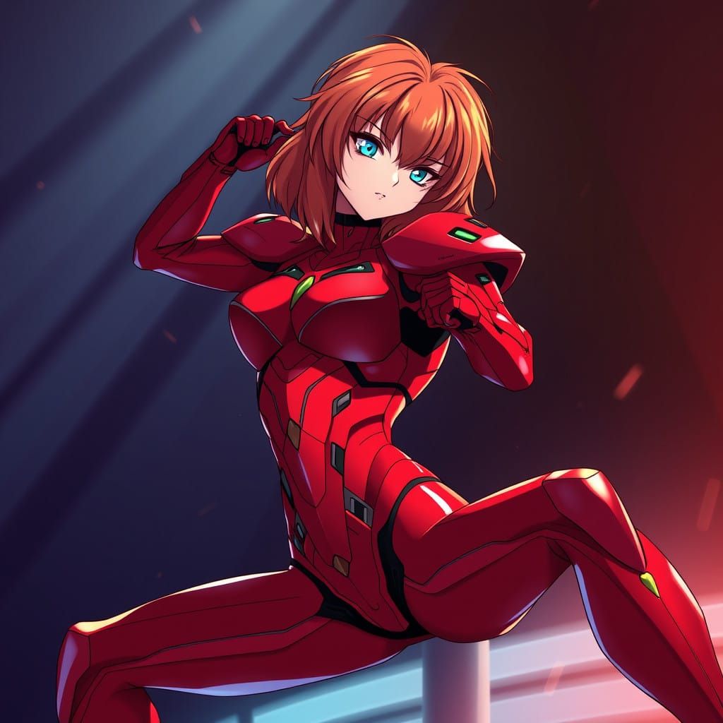Asuka Langley Soryu in Red Plugsuit Anime Art