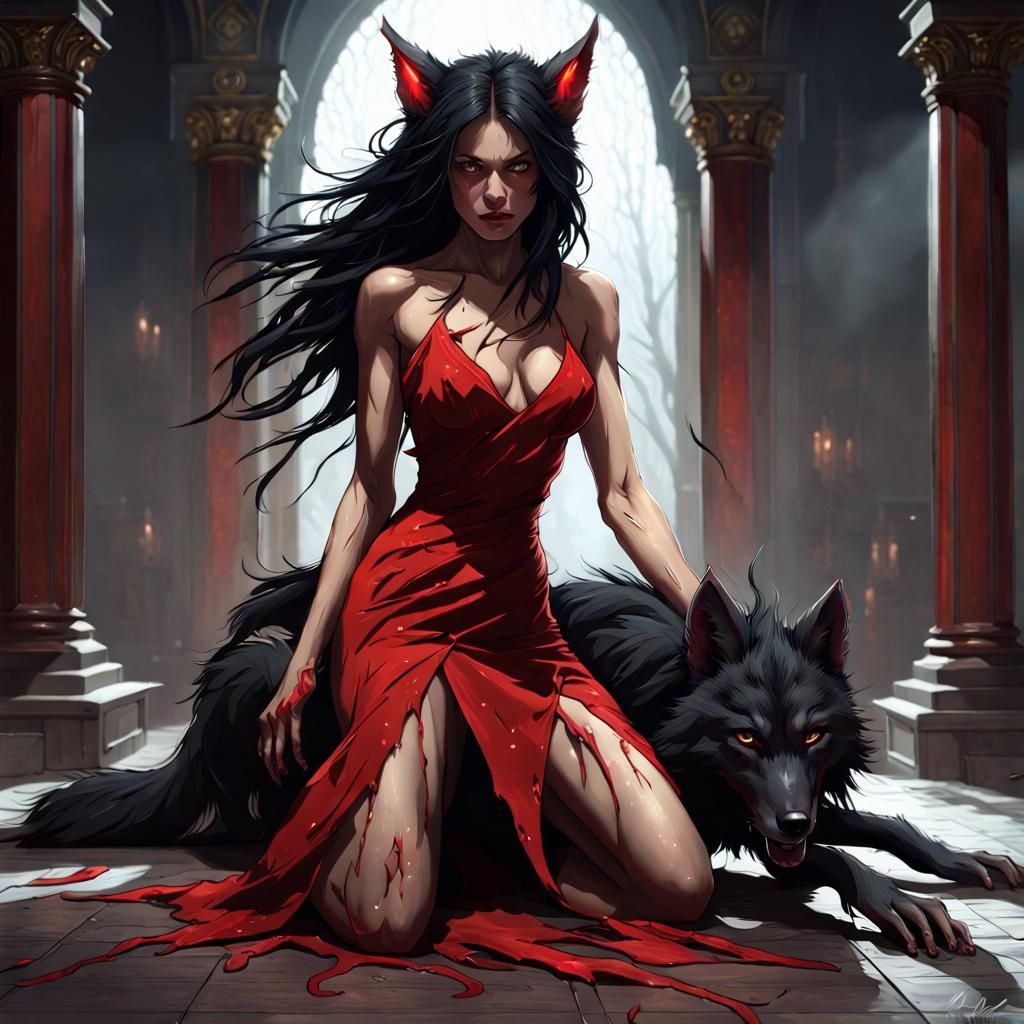 Wolf Woman in Dark Fantasy Style