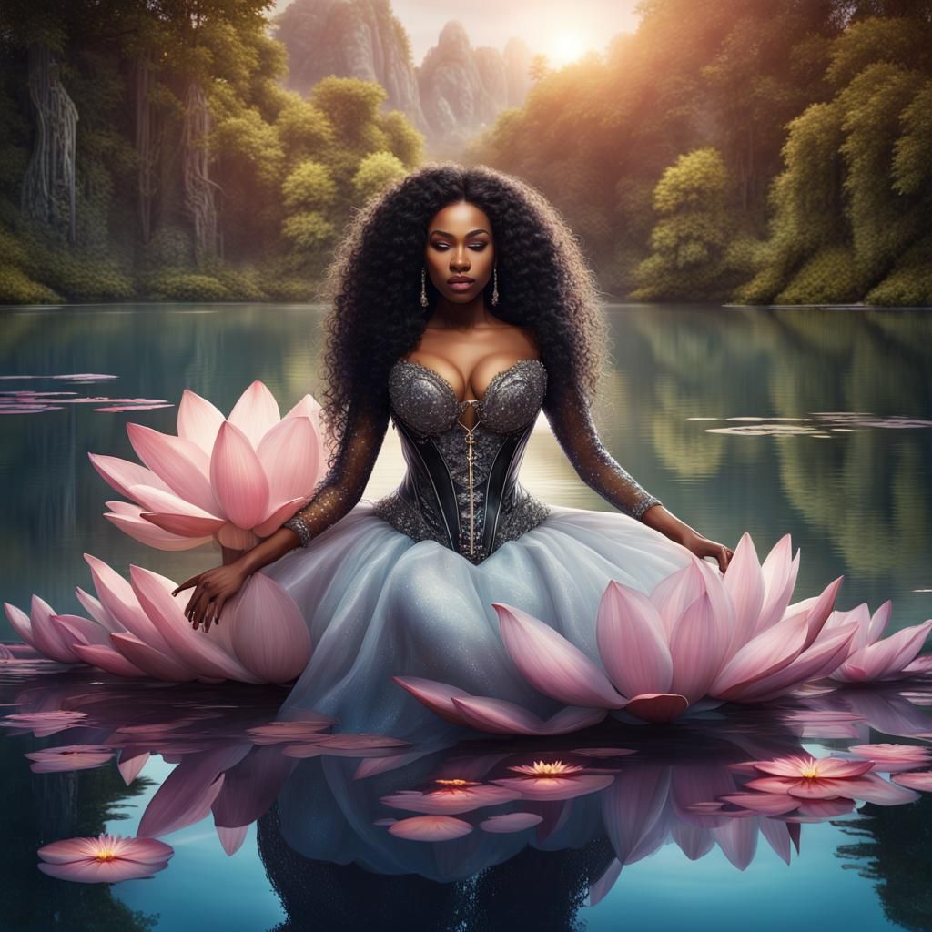 Fairytale Goddess in Lotus Lake: Fantasy Concept Art