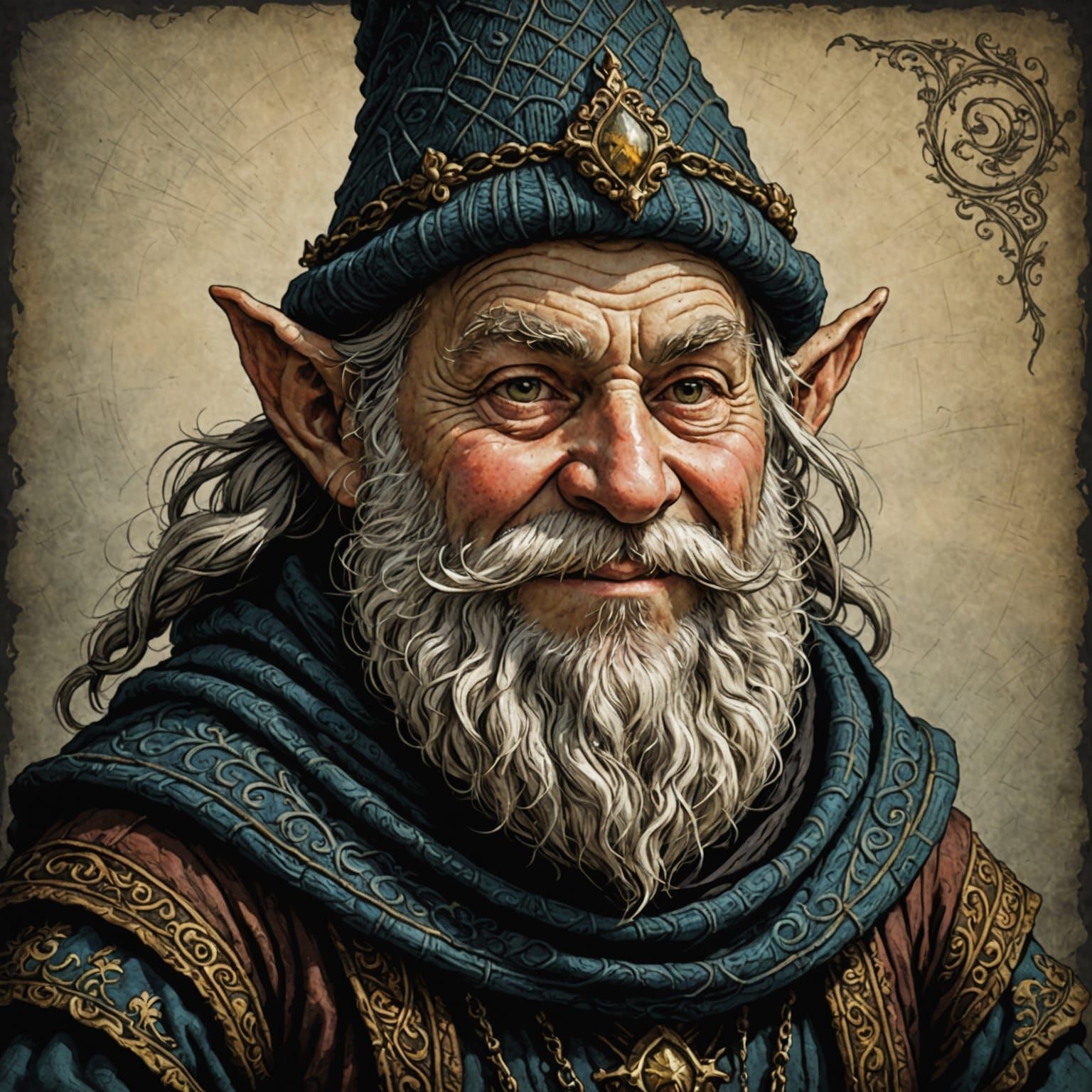 Gnome Cleric Portrait in Baroque Fantasy Style