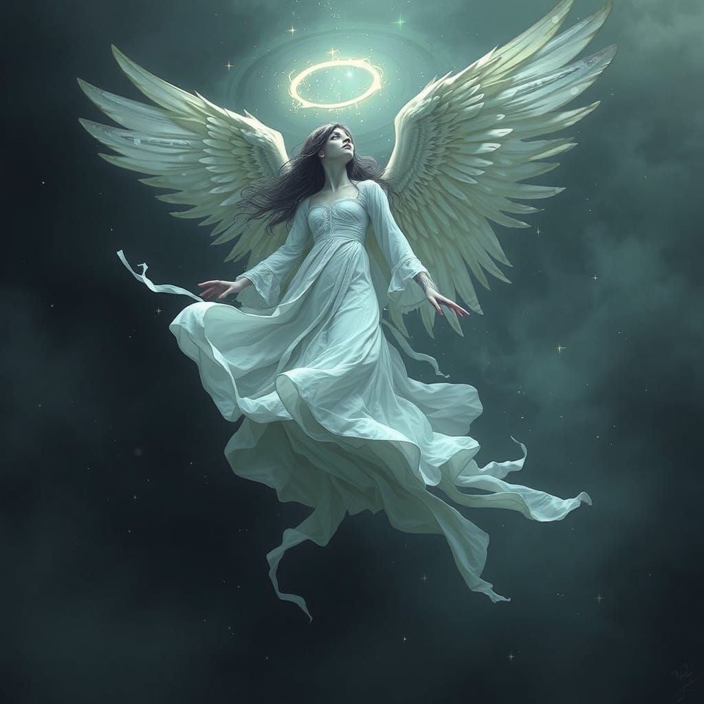 Ethereal Angel in Dark Mystical Realm