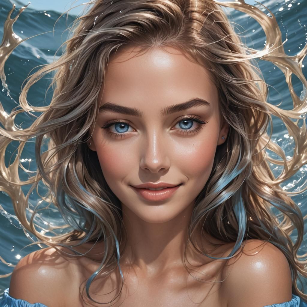 Sensual Tanned Brunette with Windblown Hair