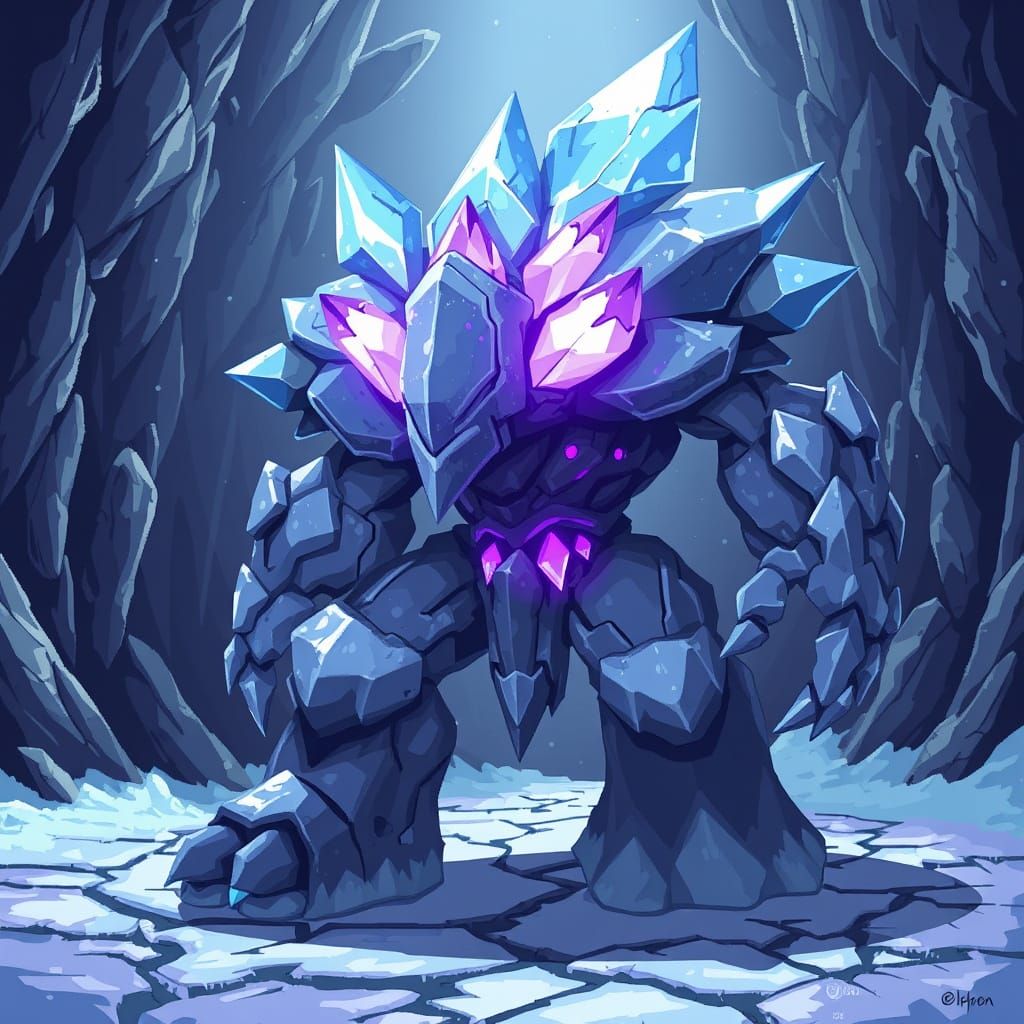 Icy Stone Golem in Pixel Art Style