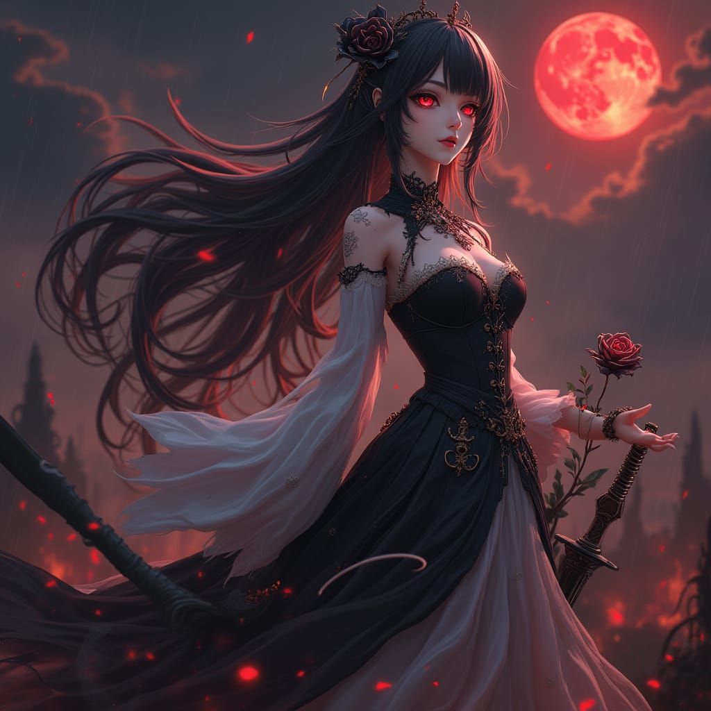 Regal Empress Under Crimson Moonlight