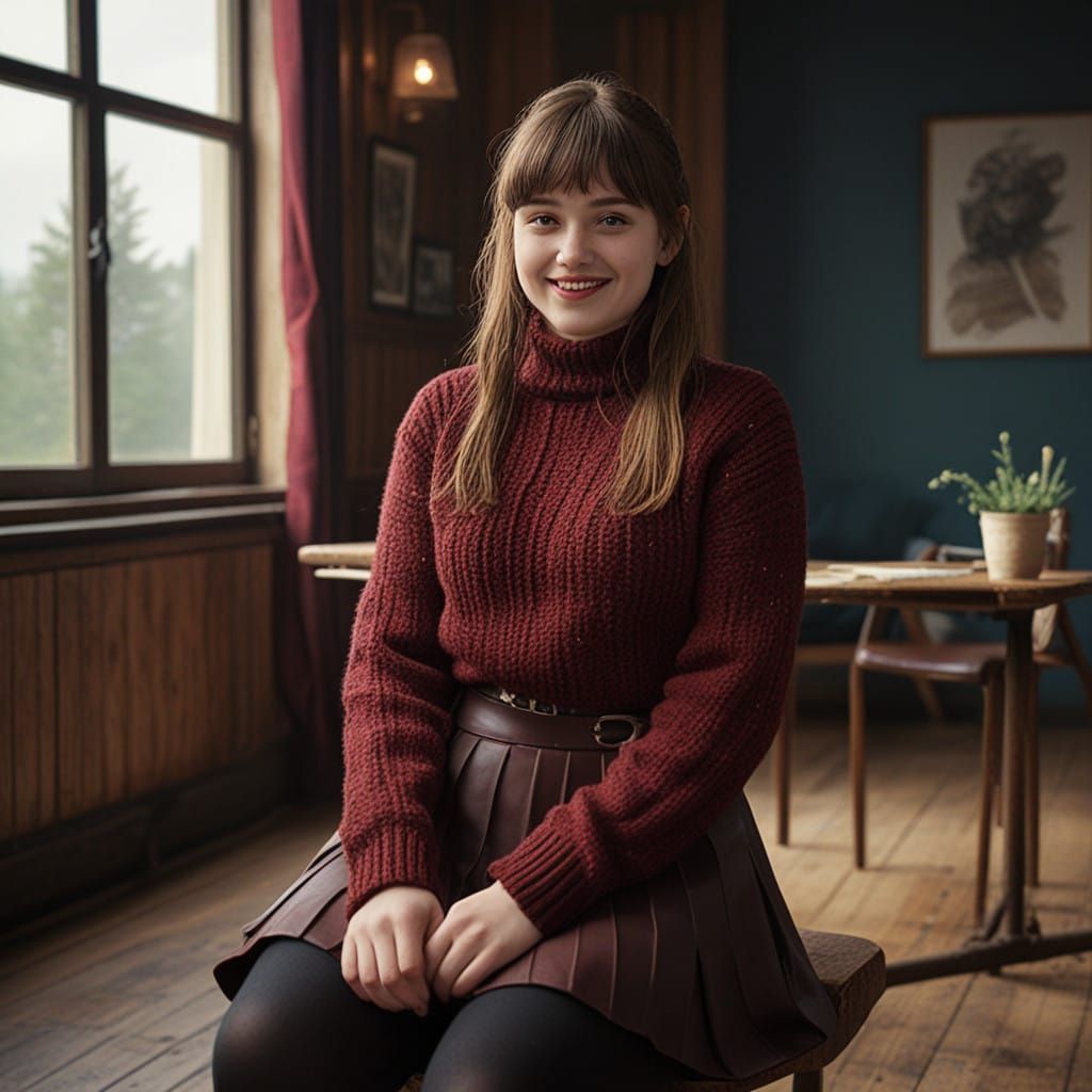 Chubby Teen Girl in Waiting Room with Elaborate Eye Makeup