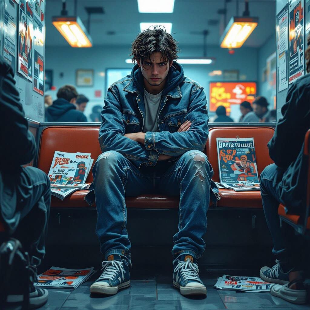 Hyperrealistic Unhappy Patient in Waiting Room