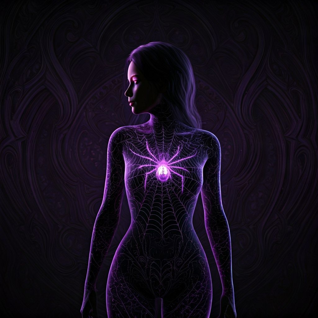 Gothic Woman Silhouette with Mystical Spider Tattoos