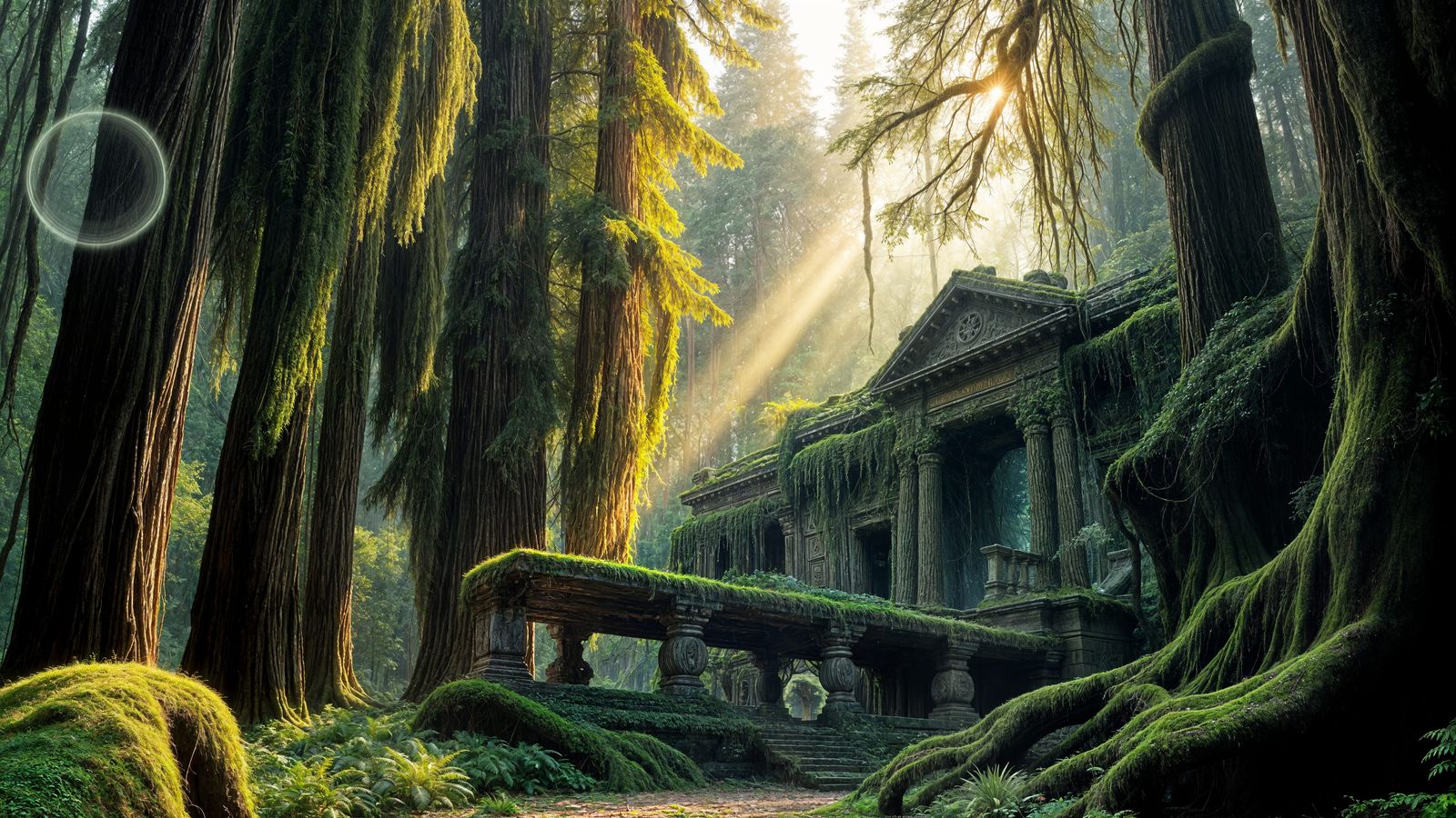 Mystical Temple in Ancient Forest, Ultra-Realistic Style