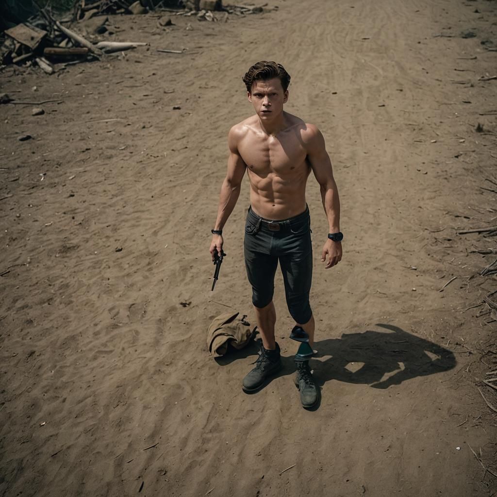 Shirtless Man in Cinematic Film Still