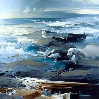 Monochromatic Oil Painting with Gray and Pale Blue