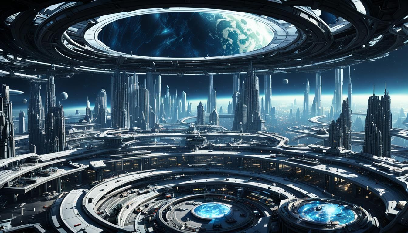 Futuristic Sci-Fi Cityscape in Wide-Angle View