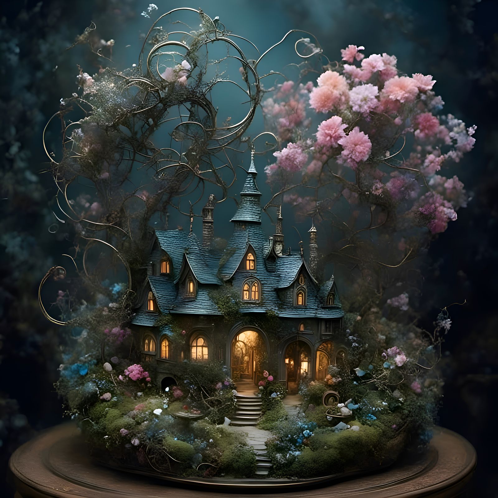 Elaborate Fairy Garden Diorama in Whimsical Style