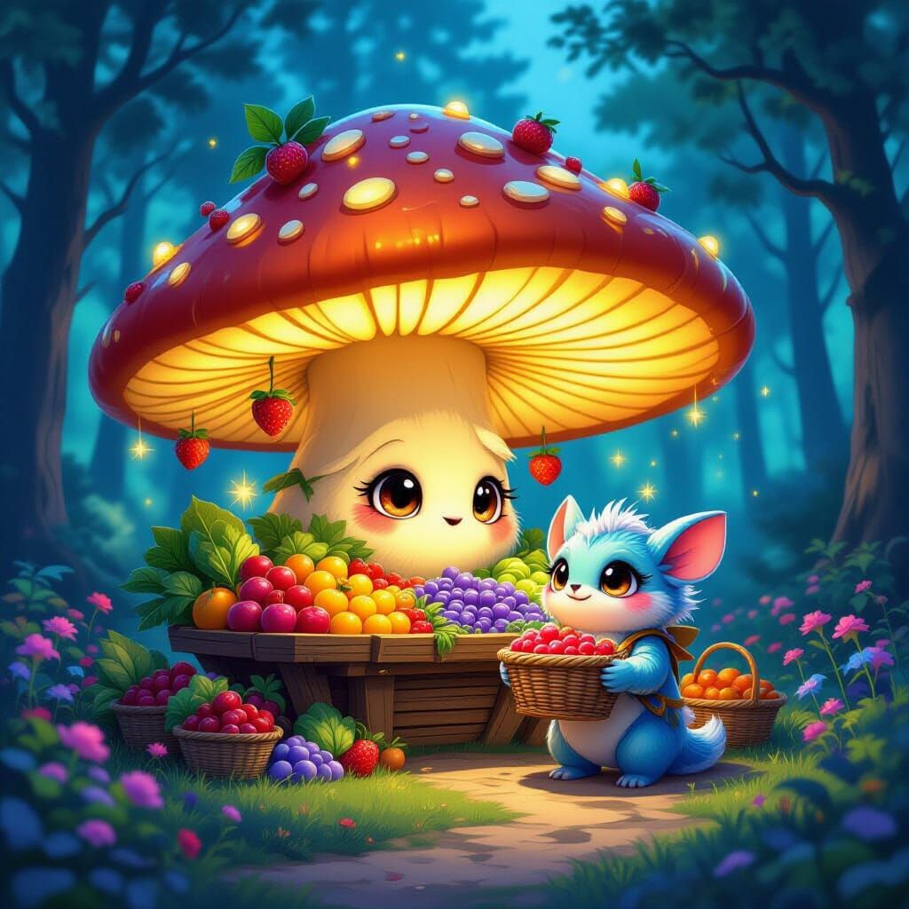 Bioluminescent Farmstand in Enchanted Forest