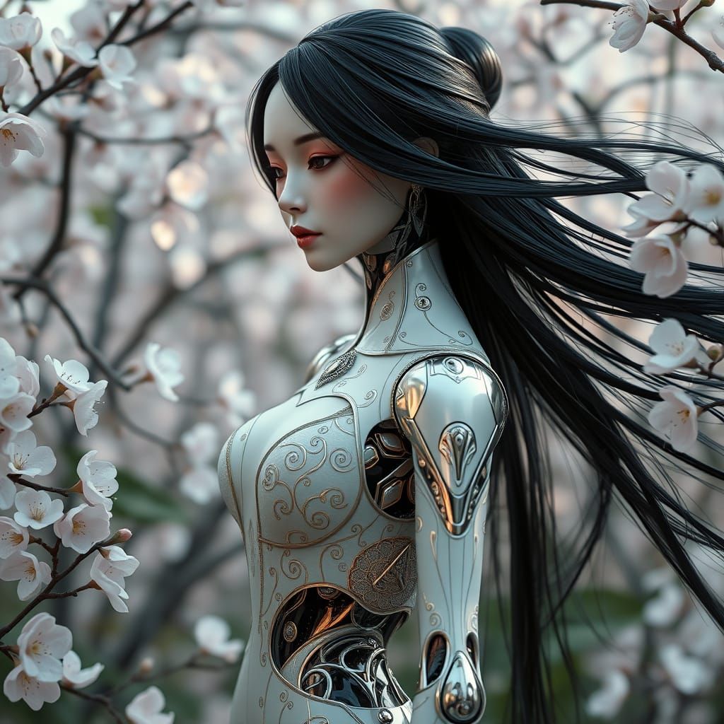 Ethereal Android in Art Nouveau Garden