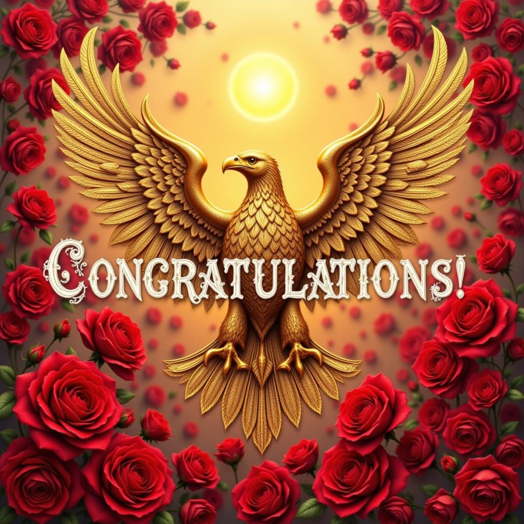 Golden Eagle Soaring With "Congratulations!" in Lace