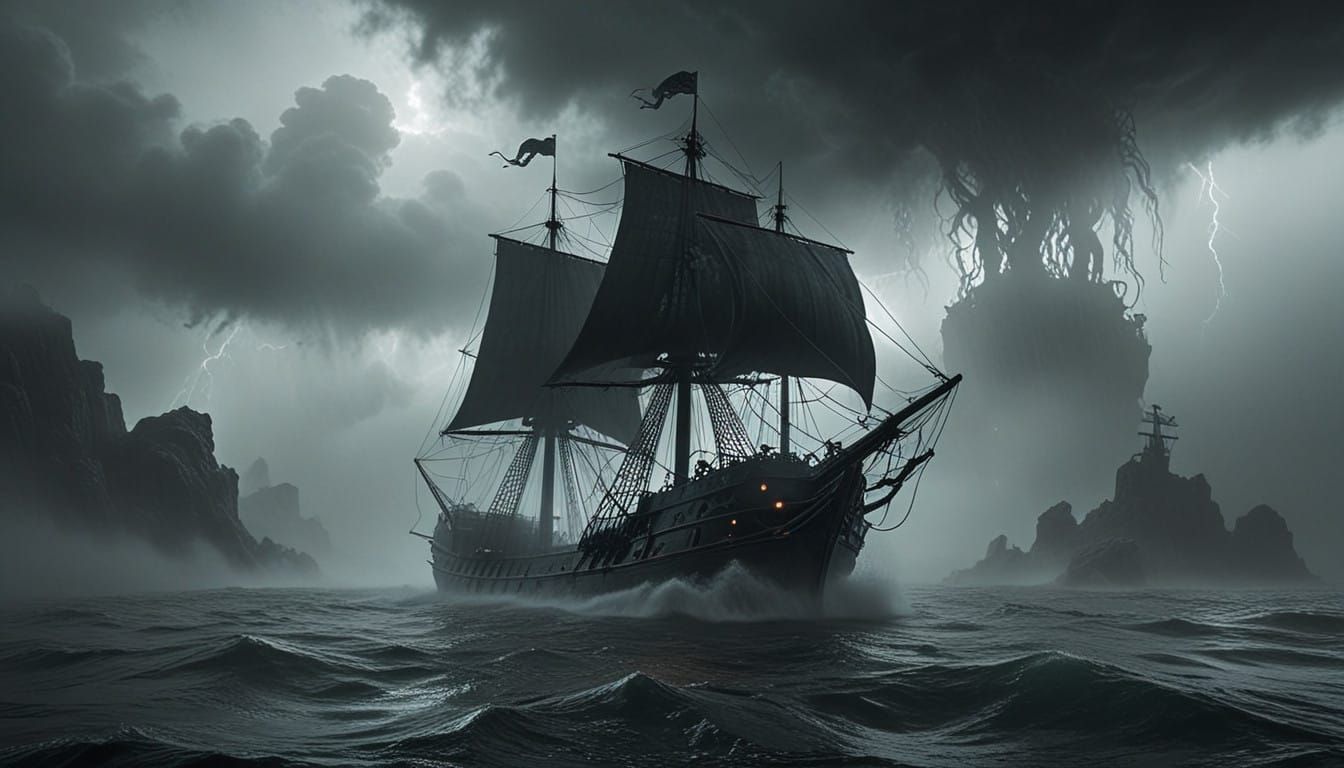 Cosmic Horror Shipwreck in Surreal Storm
