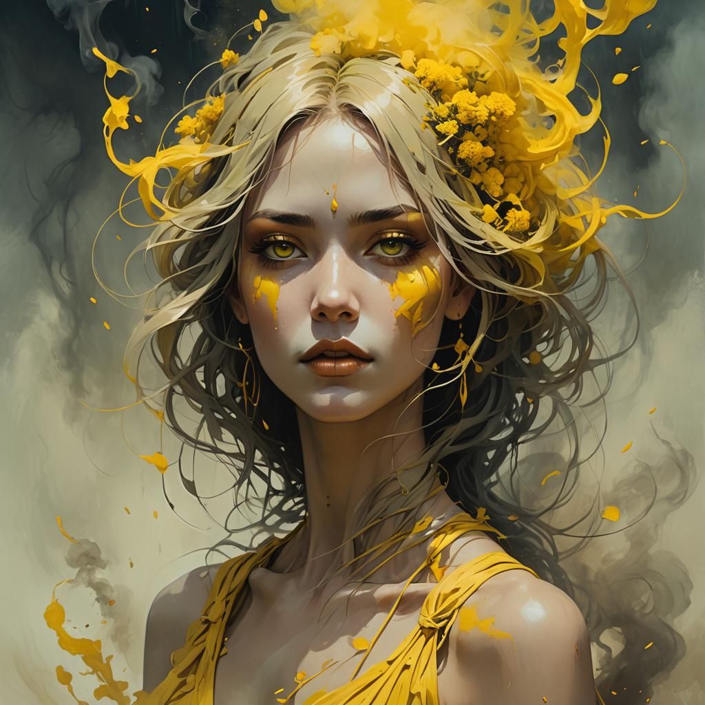 alt art anthropomorphic --seed 777969 as a seeditcher ( strands of yellow smoke ) ( aesthetic, depression, artistic, sha...