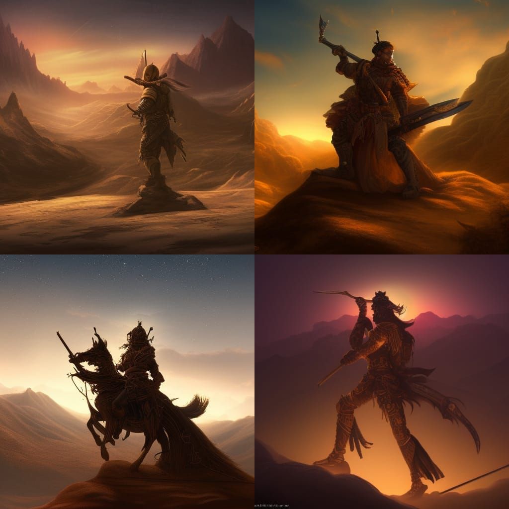 Moonlit Desert Warrior: Detailed Matte Painting