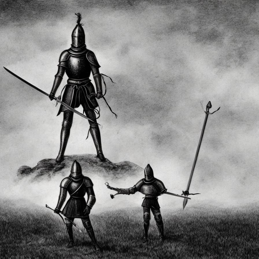 Knight in Burning Field with Sword