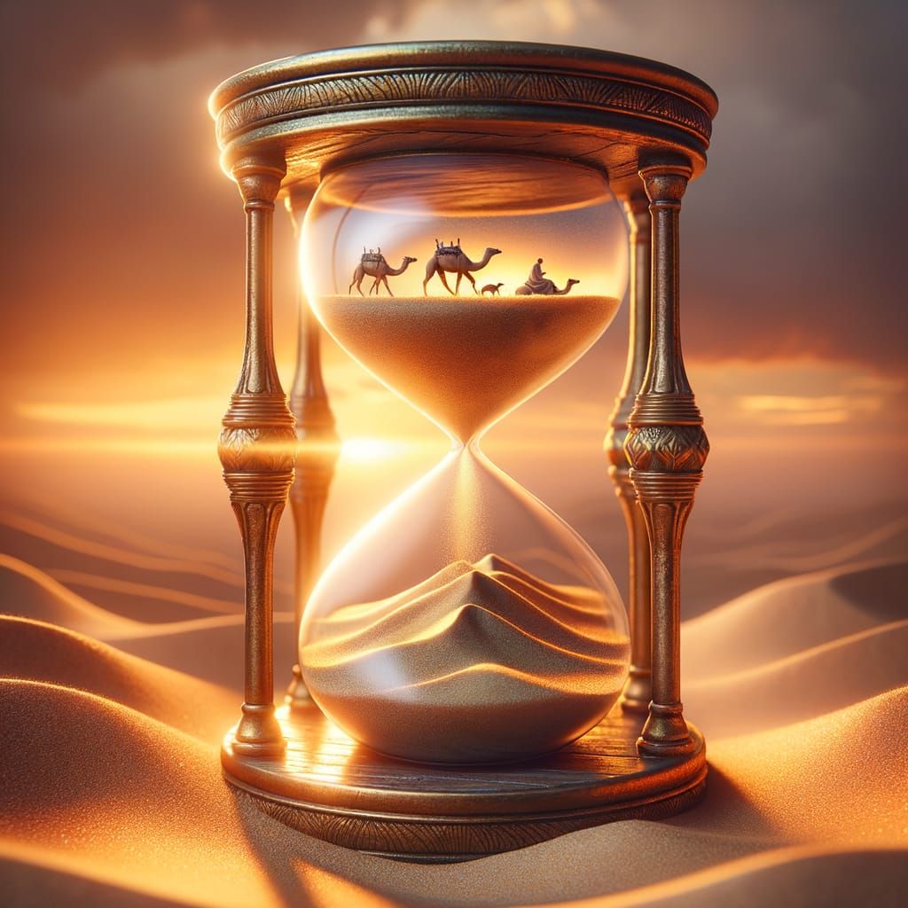 Ancient Hourglass in Sunset Glow