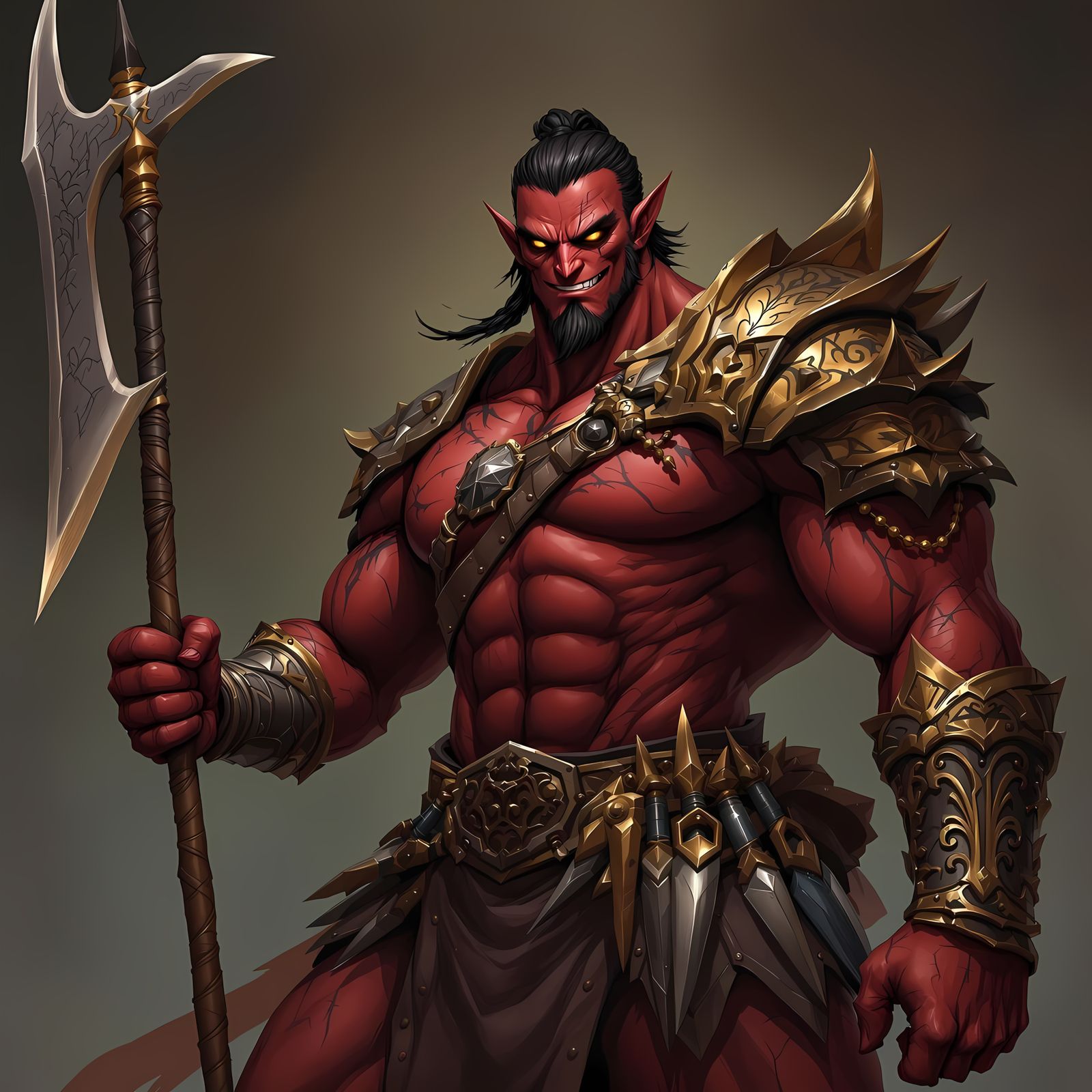 Dark Red Tiefling Gladiator in Victorious Posture