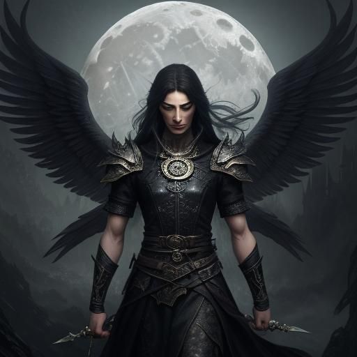 Aasimar Rogue in Flight Before the Moon