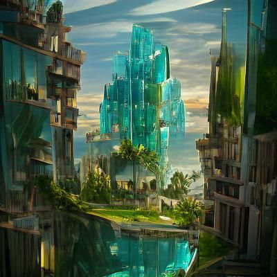 Utopian Glass City at Golden Hour