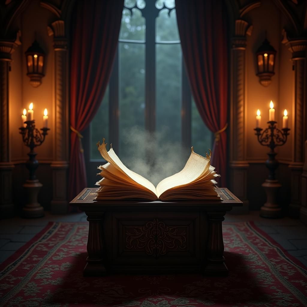 Serene Mage Tower Chamber with Fantasy Scroll Archive