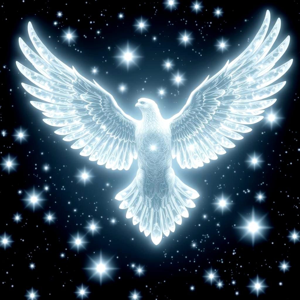 Angelic Figure Among White Stars in Sci-Fi Style