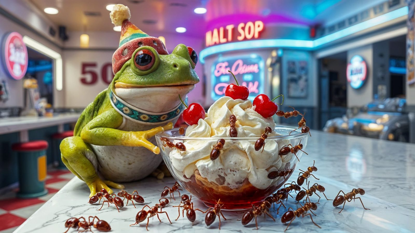 Toad Eats Ant Sundae in 1950s Malt Shop