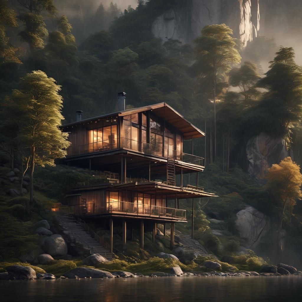 Secluded Cabin Floating Above Misty Mountain