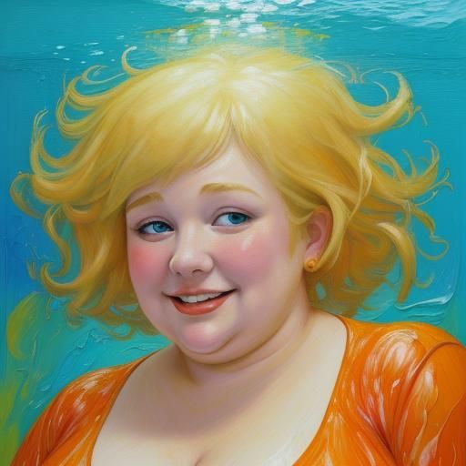 Underwater Blonde in Expressionist Oil Painting Style
