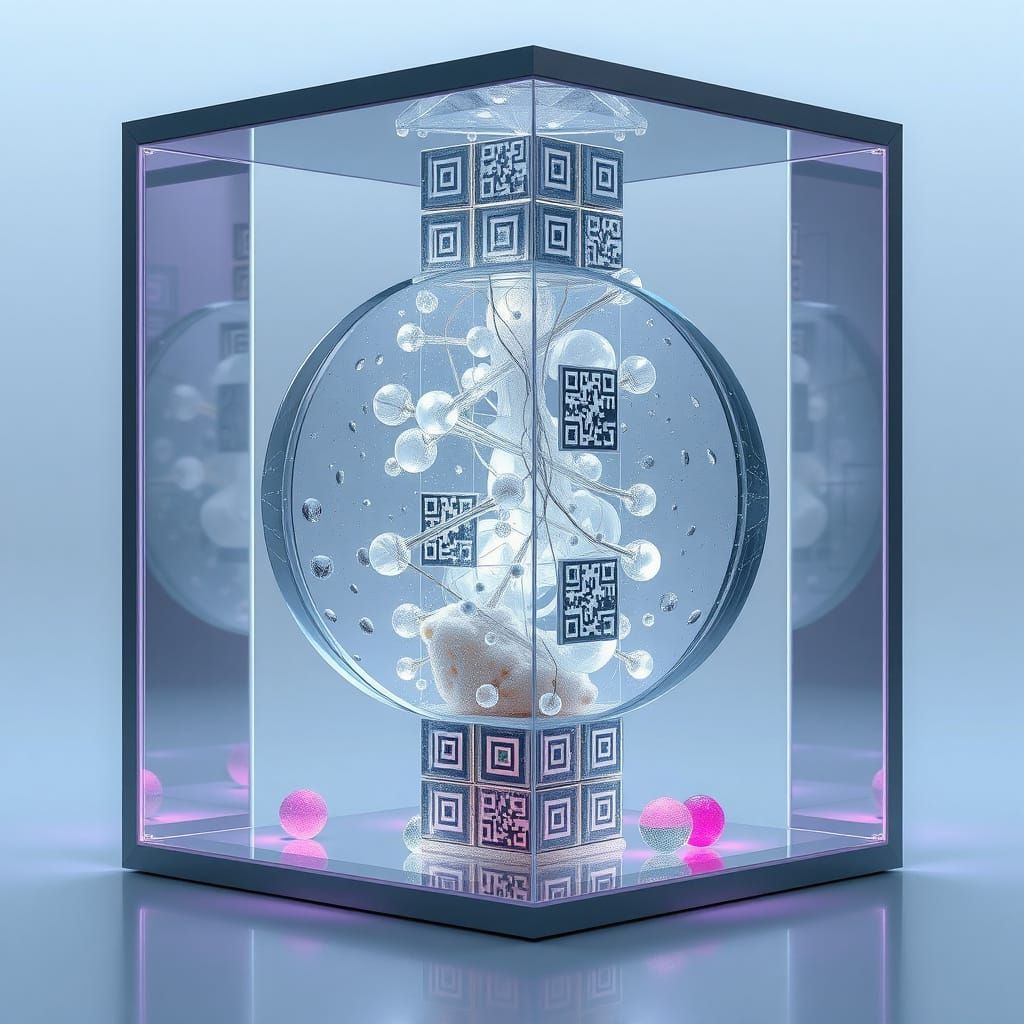 Hyper-Detailed Glass Sculpture with Fractal Wires and Biolum...