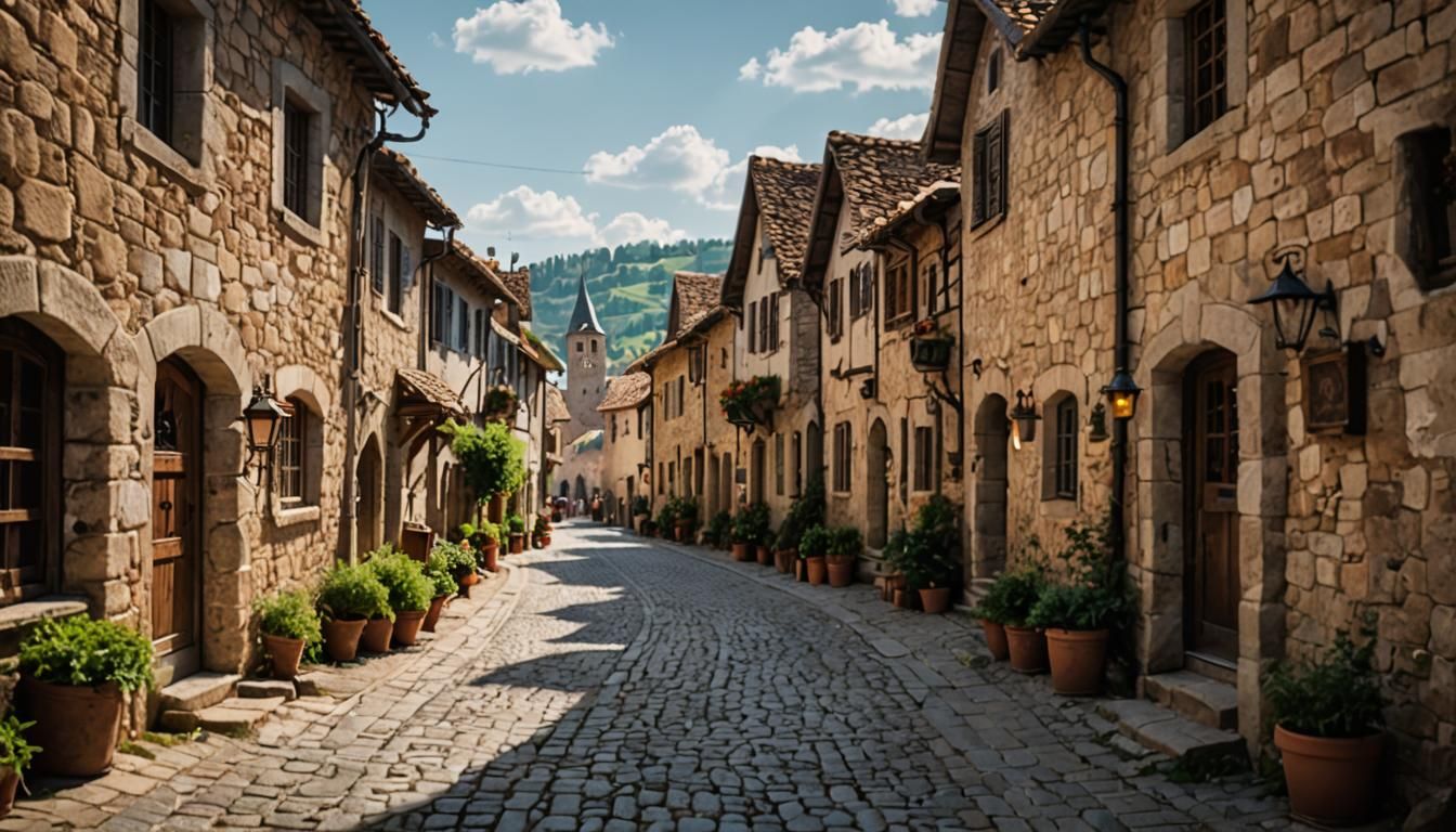 Medieval Village Street in Professional Photography Style